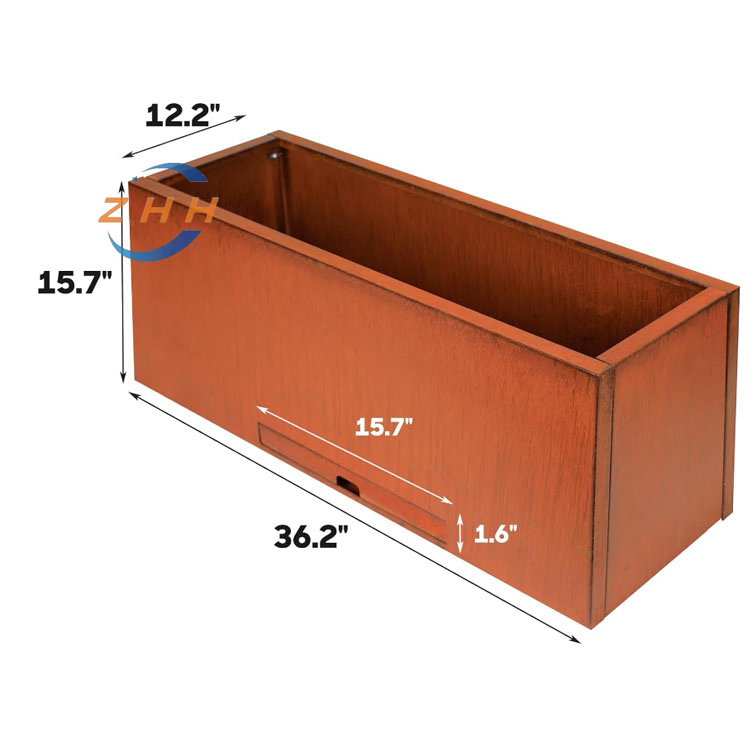 Corten Steel Rectangular Planter Box with Drain Plate