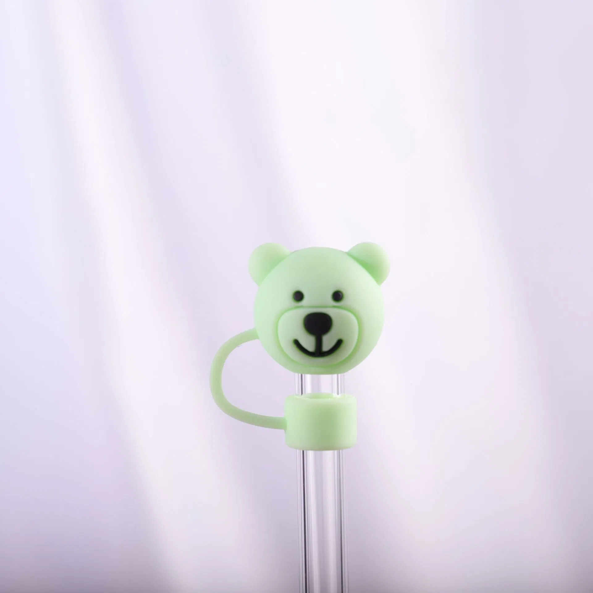 Little Bear Straw Cap 10mm Eco-Friendly Soft Silicone Stanley Cup Straw Dust Cover Cute Cartoon Straw Lid.
