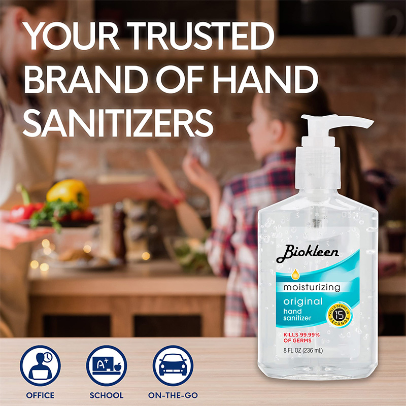 Biokleen Factory Supply Custom 8 FL Oz Pump Bottle Original Hand Sanitizer Non-Drying Moisturizing Gel with Vitamin E