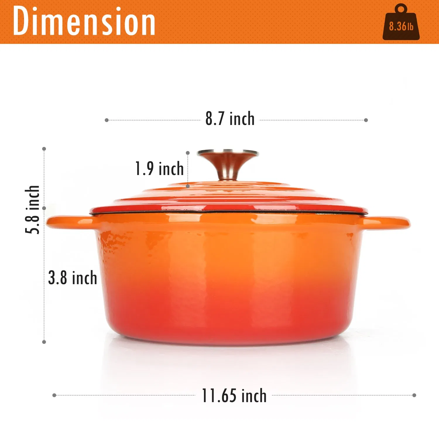 Чугунная эмалированная кастрюля-кокот Cookwin 2.8 кварт, оранжевая