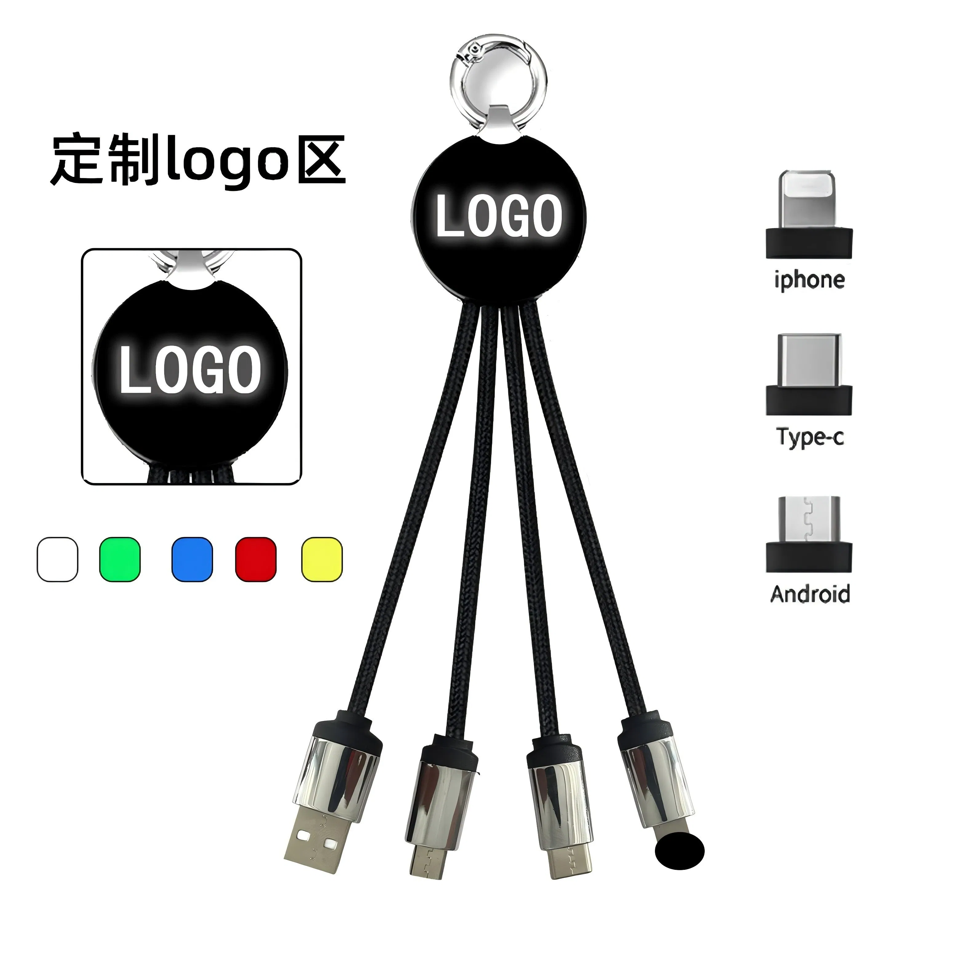 High Quality Custom 3 in 1 Lightning Nylon Braided Fast Charging USB Type C Cable with Logo