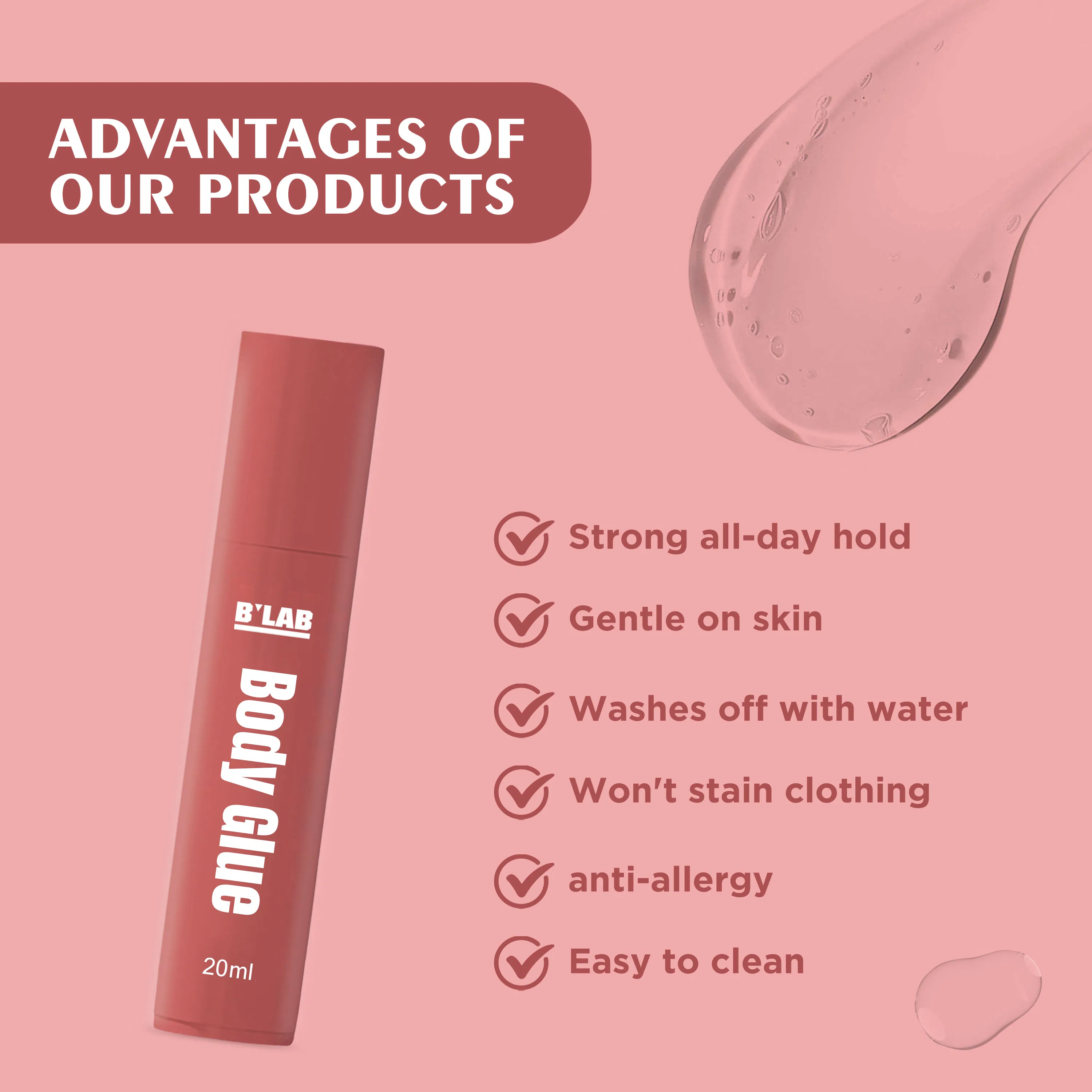 Factory Wholesale Liquid Skin Adhesive Sticky Glue Cloth Garment Roll-on Body Glue