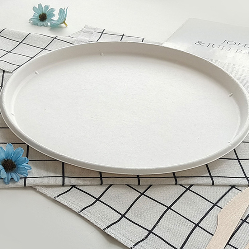 12" Dia320*15mm Round Disposable Tray Biodegradable Compostable Sugarcane Bagasse Pulp Pizza Tray