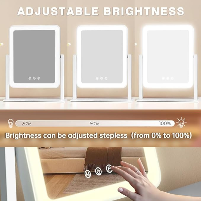 Portable Smart Touch Control 3 Colors LED Light Vanity Makeup Mirror