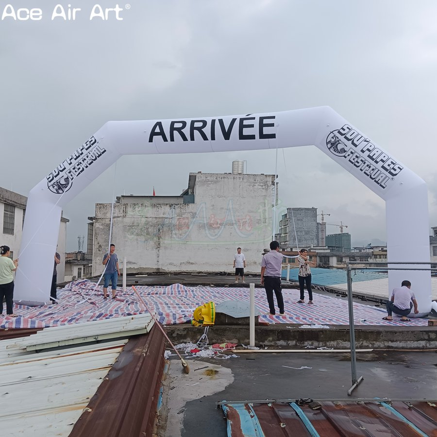 Customizable White Standard Inflatable Race Arch with Text for Event Entrance Decoration.