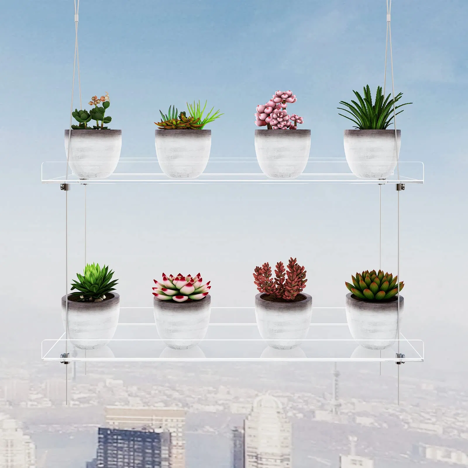 Height Adjustable Indoor Clear Hanging Window Plant Shelves Stand