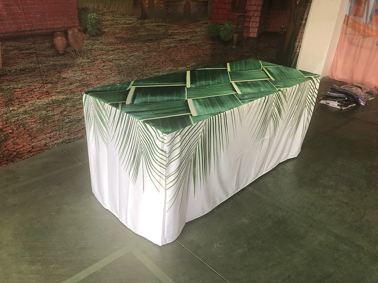 Trade Show Custom Fitted Table Cloths Events Stretch Tablecloth Spandex Table Cover