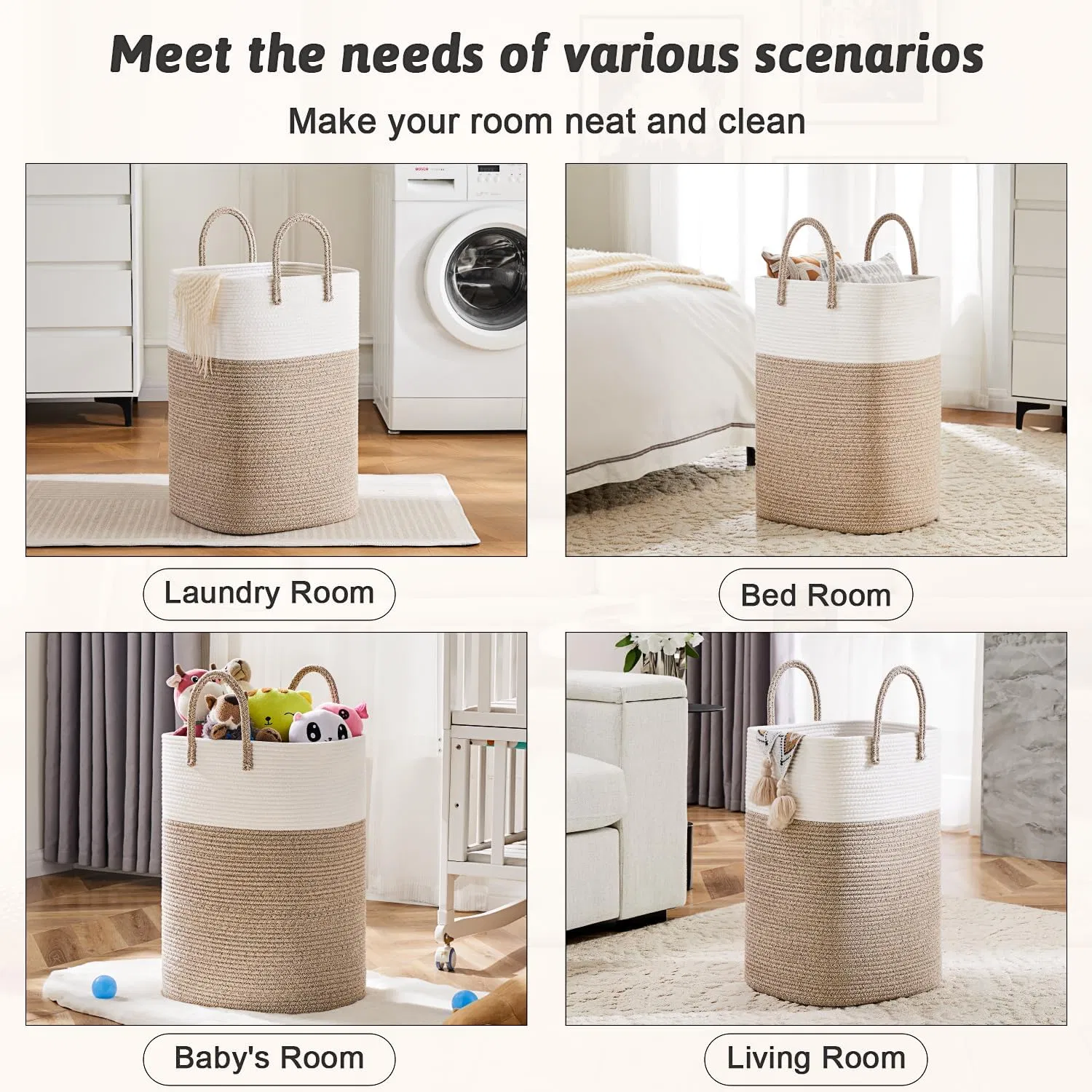 Laundry Basket Woven Cotton Rope Laundry Hamper Cotton Storage Basket for Dirty Clothes Baby Toys