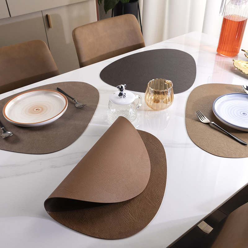 Double Sided Brown Dinner Placemat Leather Table Mat PVC Leather Placemats Vintage for Restaurant