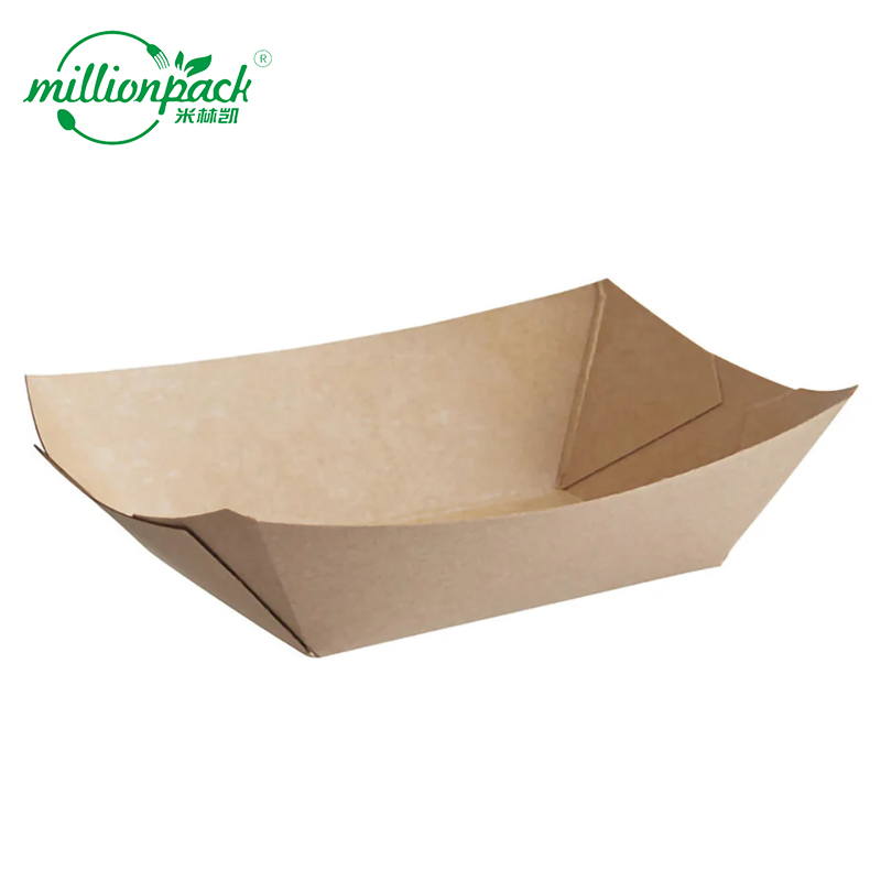 Eco Disposable Kraft Paper Food Tray for Sandwiches Fries and Fried Snacks