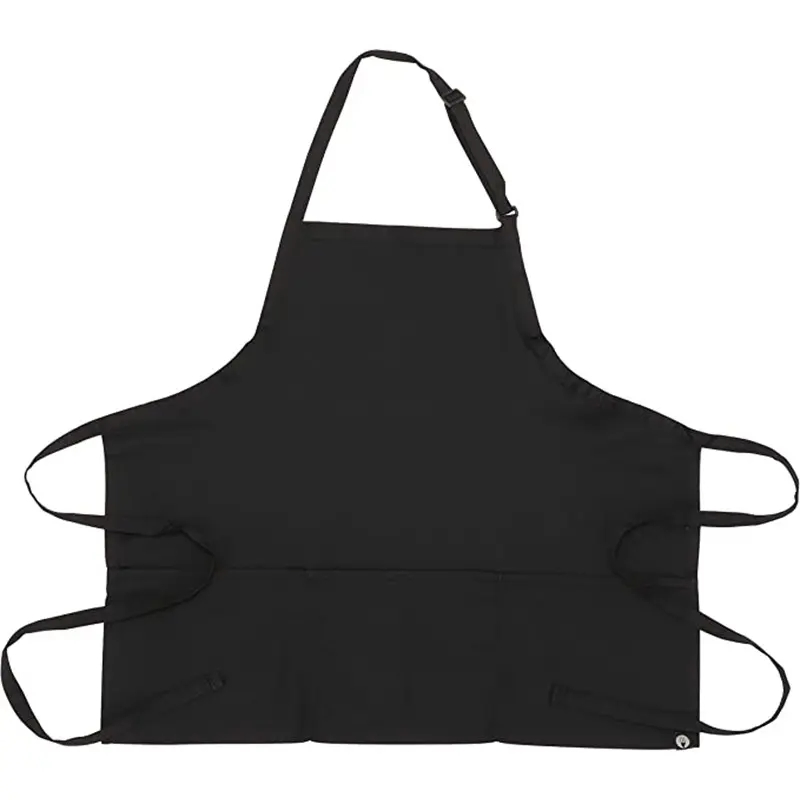 Custom Brand Logo Printed Black Pink Grey Promotion 100% Organic Cotton Canvas Cotton Kitchen Cooking Chef Adluts Aprons with Two Pockets