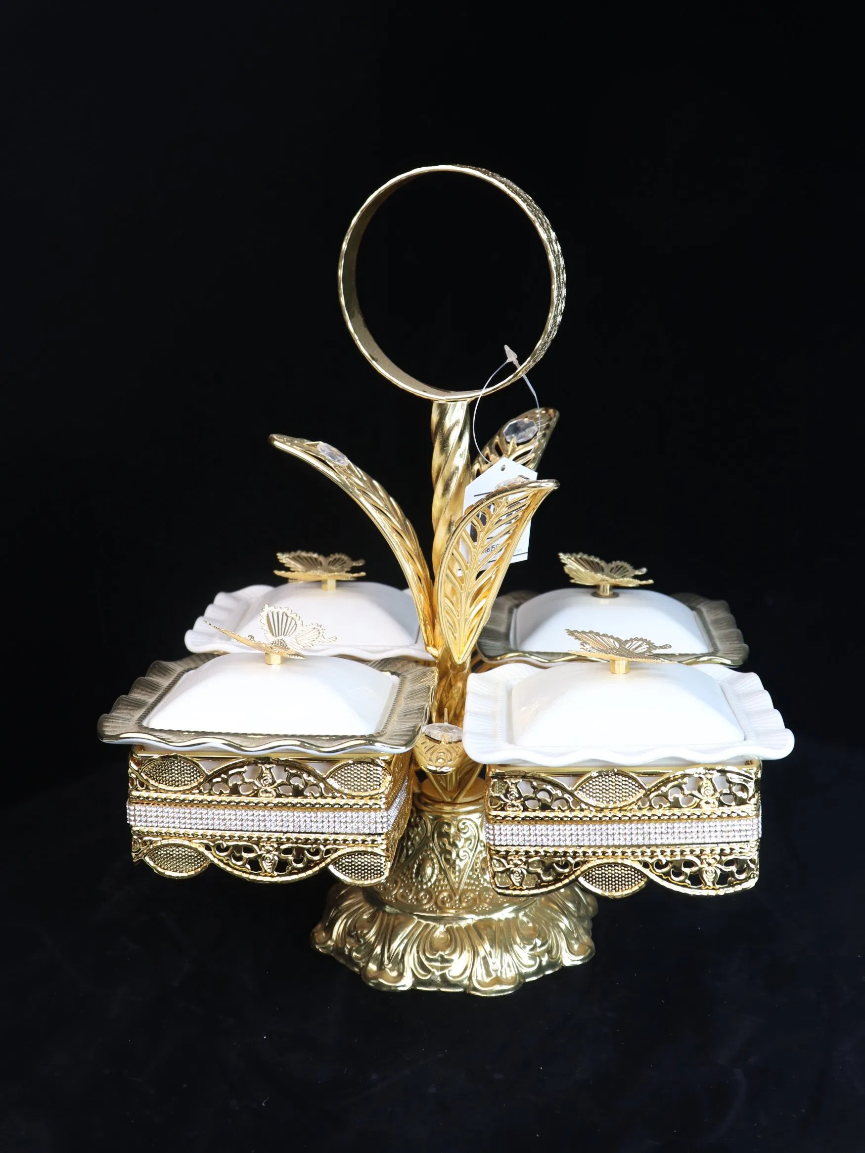 New High-End Gold-Plated Iron Strip with 4 Square Ceramic Bowls
