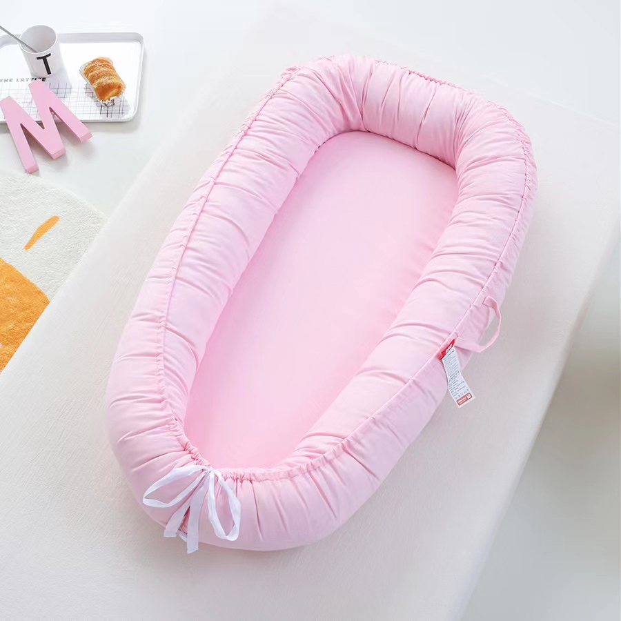 Solid Color Adjustable Newborn Lounger Bed Ultra Soft Cotton Baby Lounger Crib Baby Nest Bed