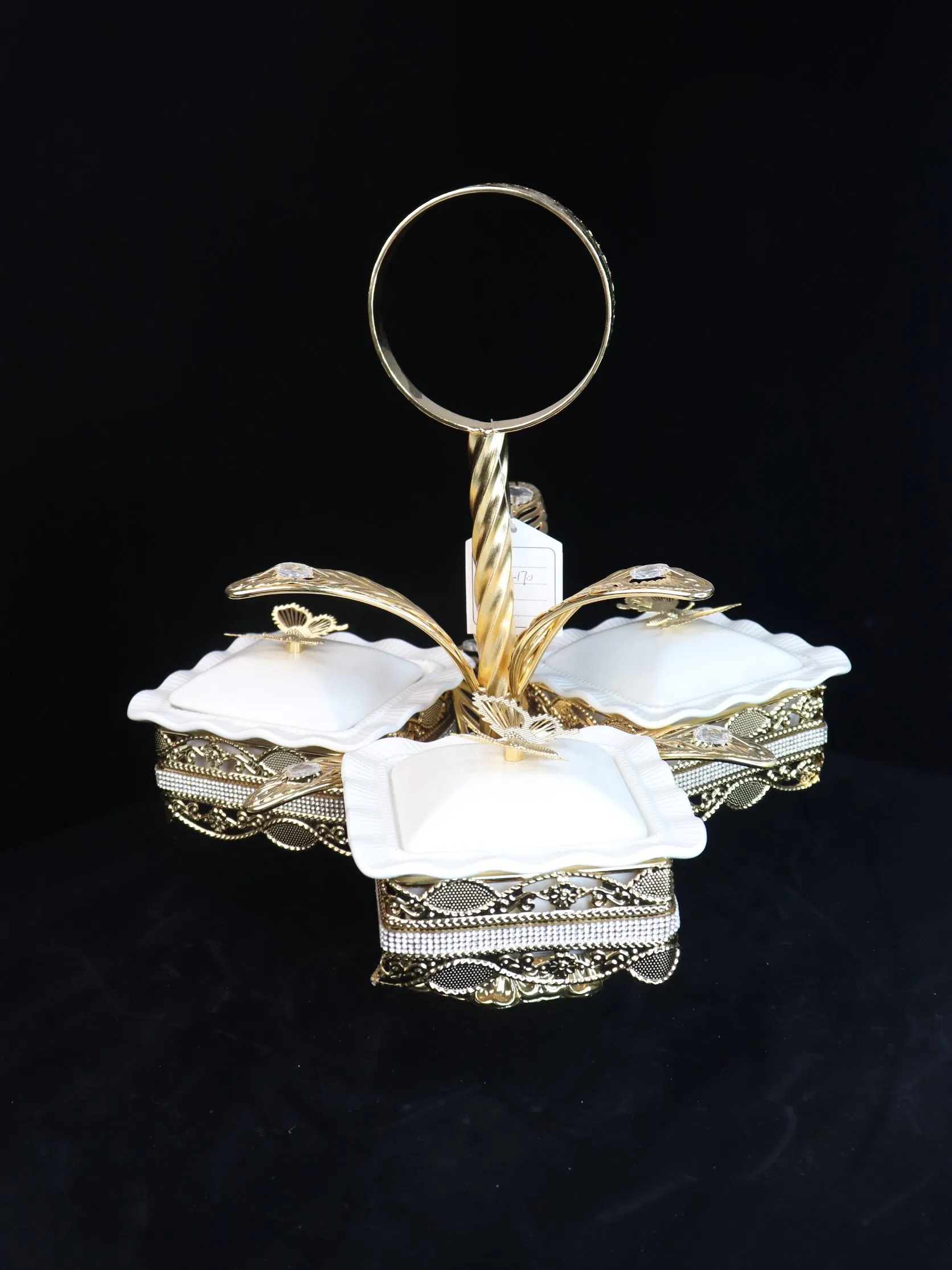 New High-End Gold-Plated Iron Strip with 3 Square Ceramic Bowls