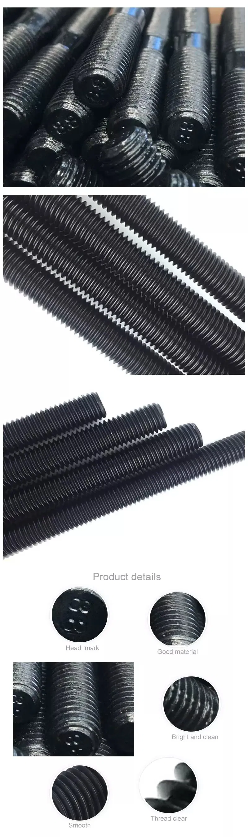 Black Oxide High Strength Zinc DIN 975 DIN976 Carbon Steel Stud Bolt Threaded Rod