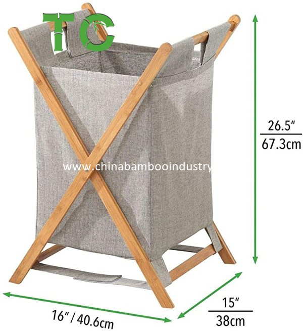 Wholesale Bamboo X Frame Laundry Hamper Storage Clothes Basket Storage Laundry Hamper Sorter Cart, Portable and Collapsible Laundry Basket
