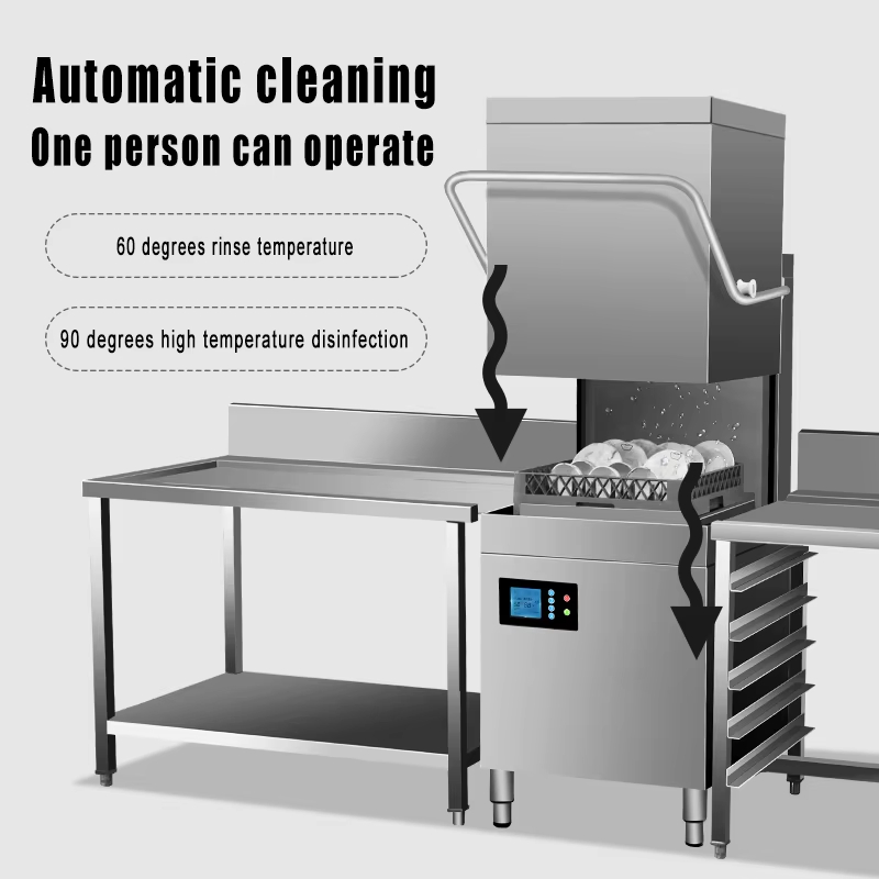 Restaurant Hotel Dishwasher 380V 9.8kw Hood Type Dishwasher