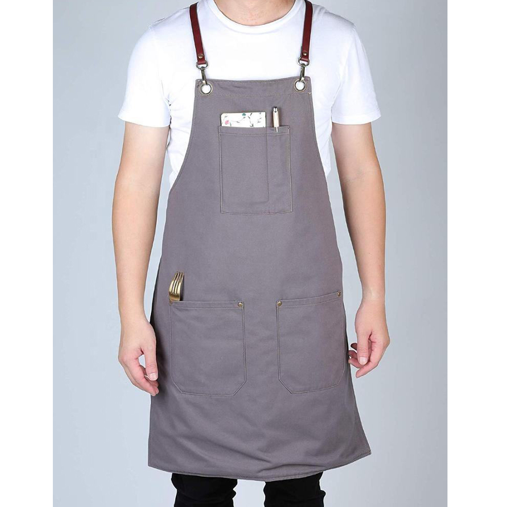 Two Tone Heavy Duty Leather Bib Apron for Barbers Service Industry Two-Sided Two-Color Fashionable Work Tool Cotton Cross Back