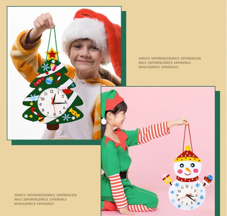 Cute Cartoon Christmas Wall Clock Custom Logo Modern Round White Simple Large MDF Wood DIY Kids Wall Clock Gift