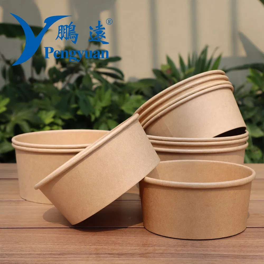 ODM OEM Custom Printed Takeaway Kraft Paper Food Packaging Salad Soup Noodle Bowl with Lid