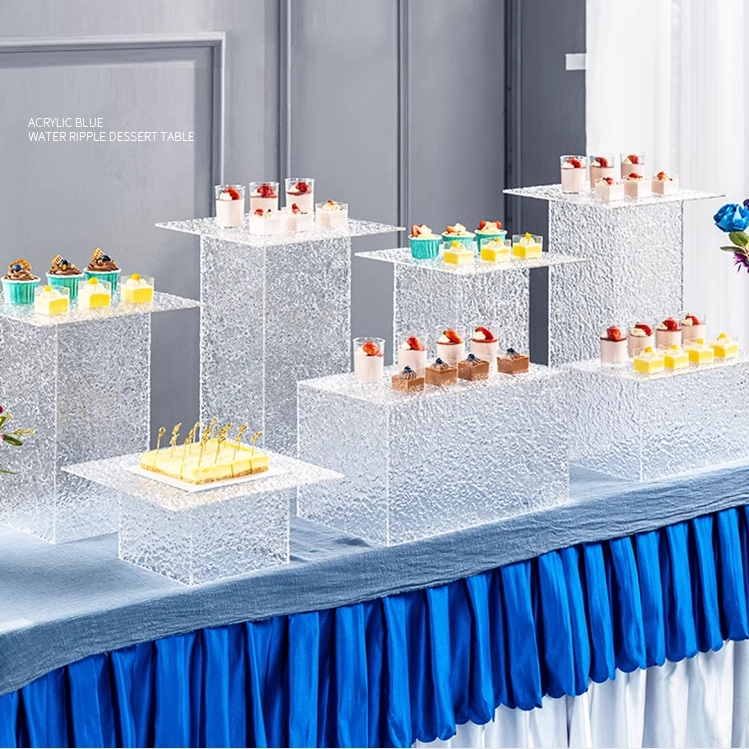 Acrylic Dessert Stand 200mmx200mmx400mm Water Ripple Stone Pattern Display Stand Deluxe Party Layout Snack Rack Banquet Party Buffet Meeting Bender Tea Party