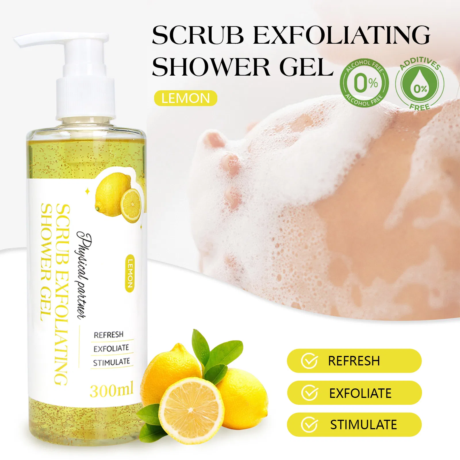 Beauty Cosmetics Body Care Private Label Refreshing Lemon Scrub Exfoliating Shower Gel