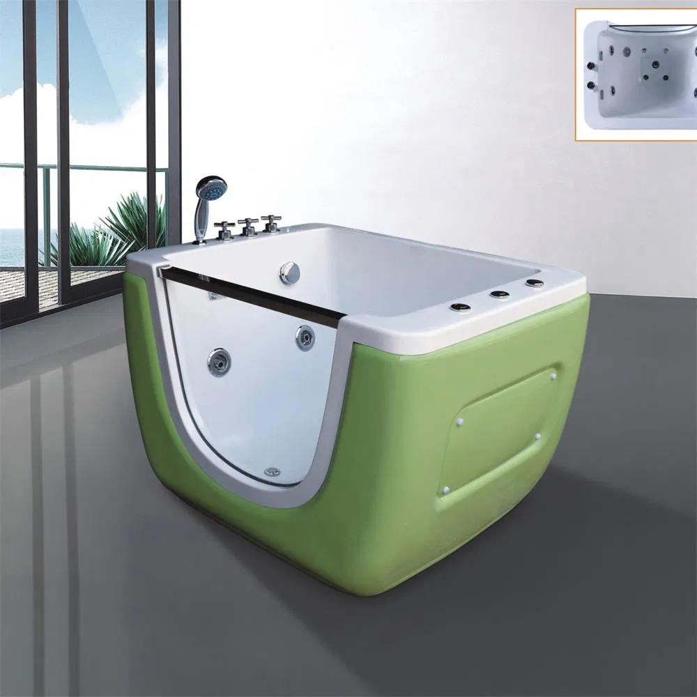 White and Green Colour Freestanding Tub Modern Design Baby Bathtub with Faucets