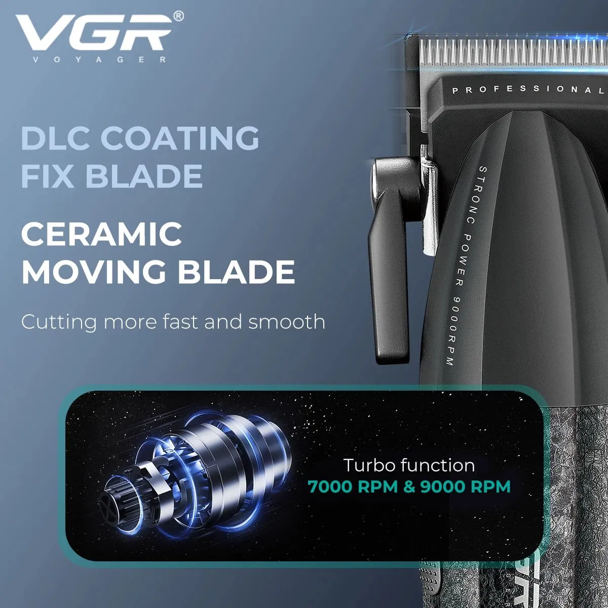 Vgr V-640 Dlc Blade 9000rpm Barber Combo Rechargeable Professional Hair Cipper Trimmer for Men