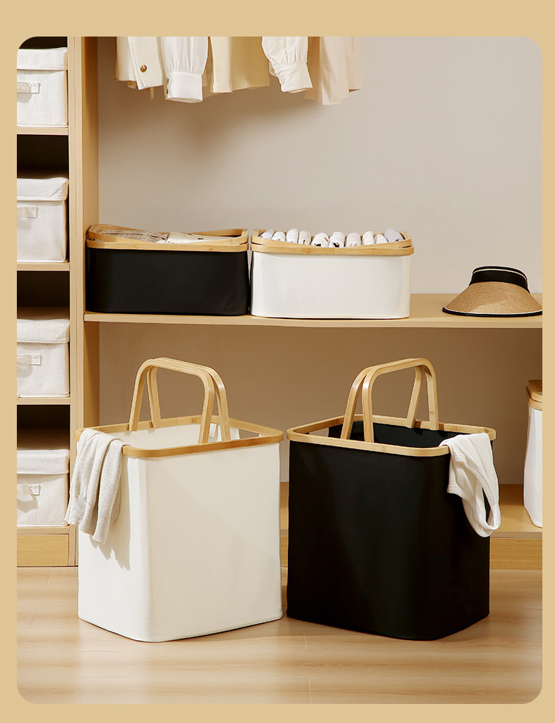 Hand-Held Storage Box Cross-Border Folding Storage Basket with Wooden Handle Dirty Clothes Basket