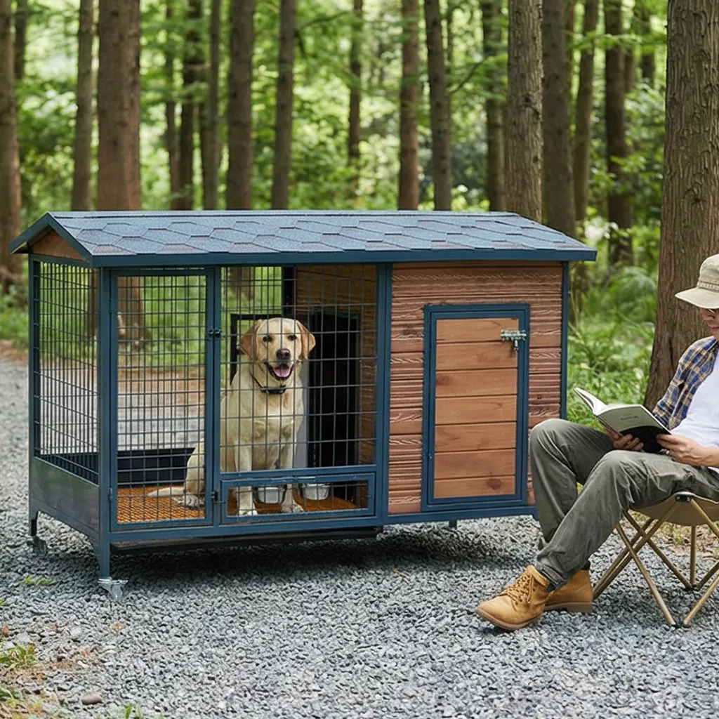 Outdoor Indoor Patio Waterproof Insulated Pet Dog Crate House Cage Easy Clean Large Wooden Kennel with Open Top