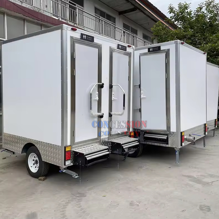 Small Restroom Trailers 2 Stalls Luxury VIP Mobile Toilet Trailer Portable Bathroom Trailer