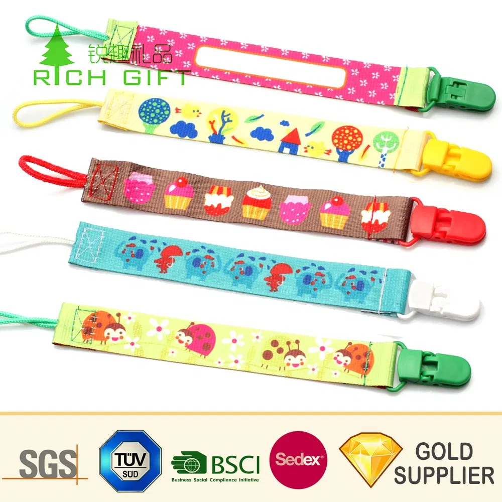 Manufacturer Wholesale Custom Logo Cute Plastic Baby Teething Pacifier Holder Clip Ribbon Plush Metal Silver Cotton Braided Animal Pacifier Chain