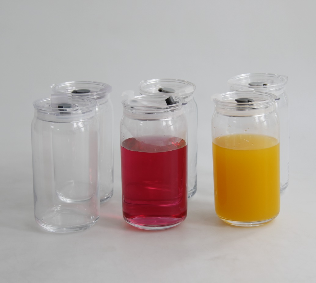 16 Oz Beer Can Glass Cup with Lids and Straw