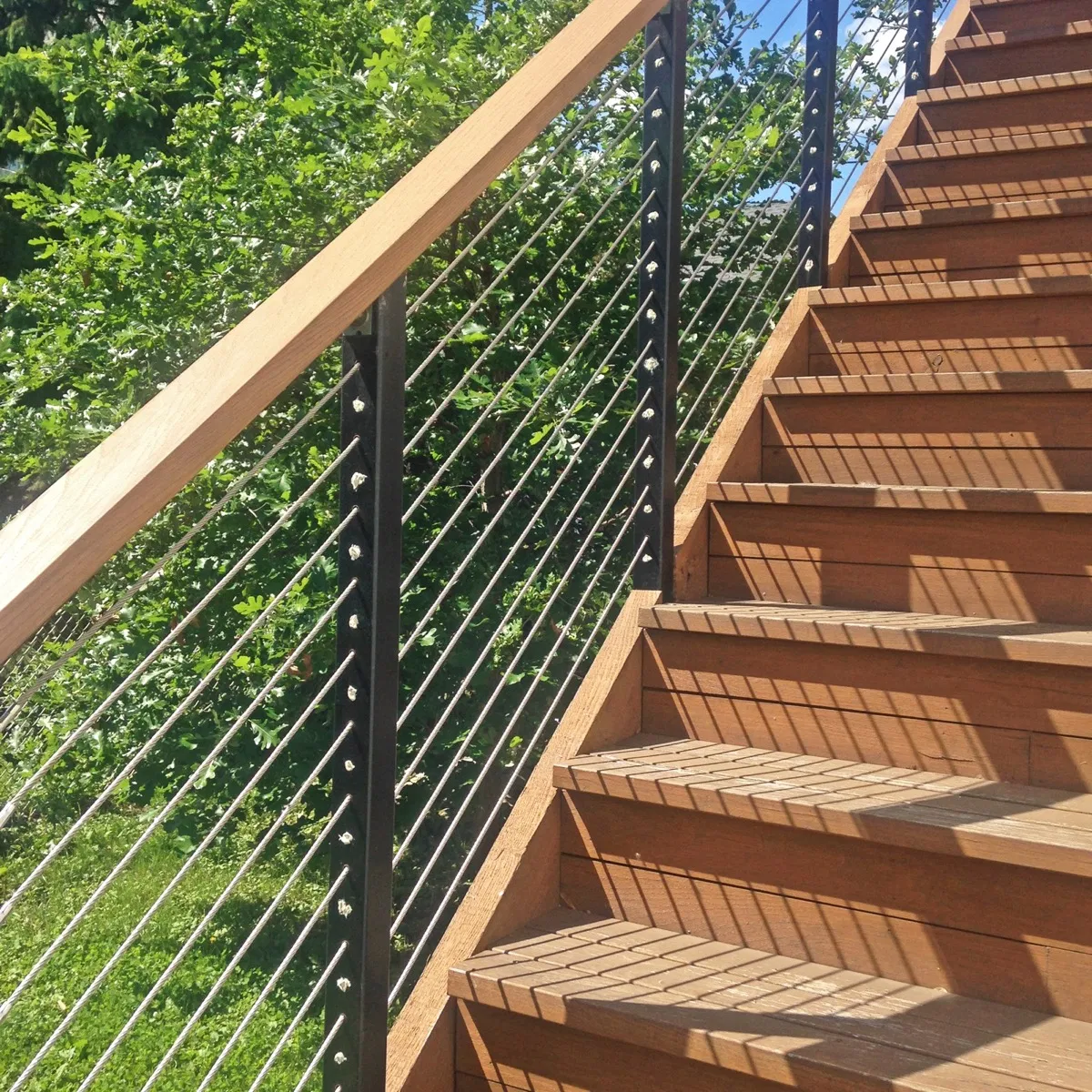 Contemporary Outdoor Deck Railing Balcony Balustrade Cable Staircase in Wood