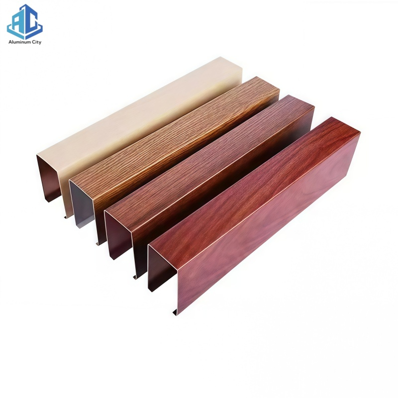 Wooden Grain Aluminum U Shape Stretch Baffle Ceiling Aluminium Suspended Strip Ceiling