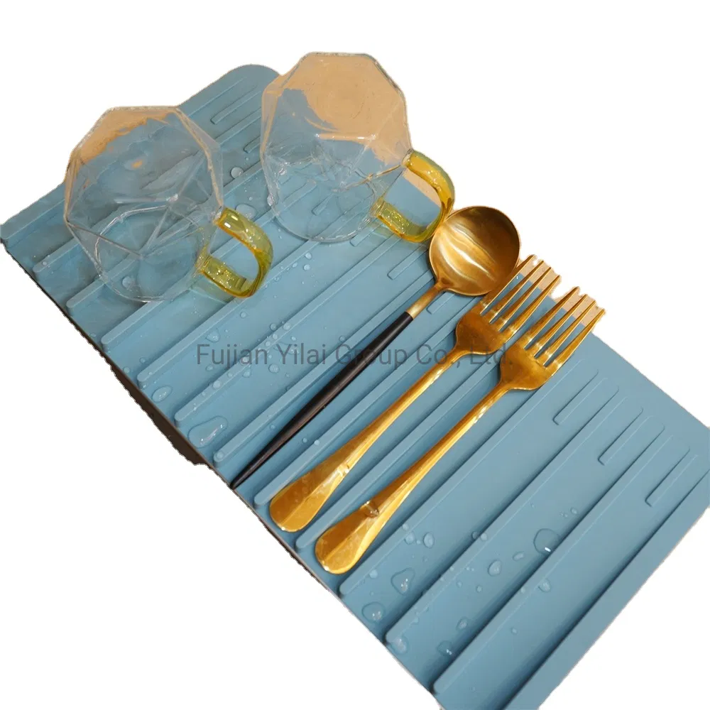 Custom 3D Stripe Molded Food Grade Quick Silicone Drying Mats Eco for Draining Dishes