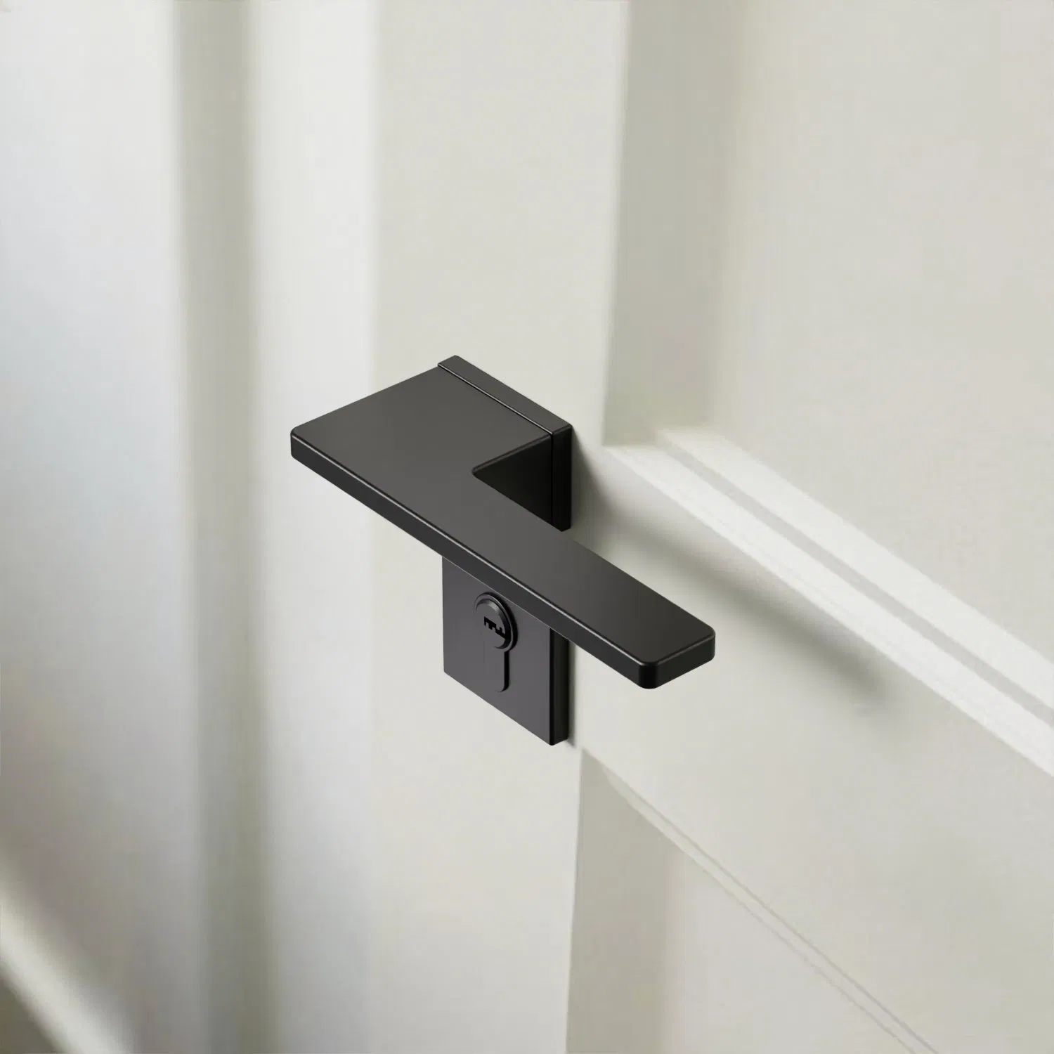 Factory Original Customized Modern Matte Black Square Rosette Lever Door Handle with Geometric Lever Design for Interior Wooden Doors OEM/ODM