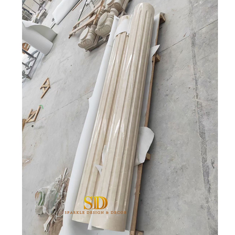 Polished Round Beige Marble Roman Pillar