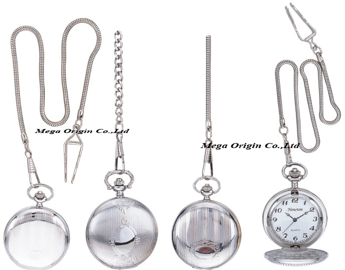 Japan Movement Fashion Silvertone Striped Quartz Pocket Watch with Chain