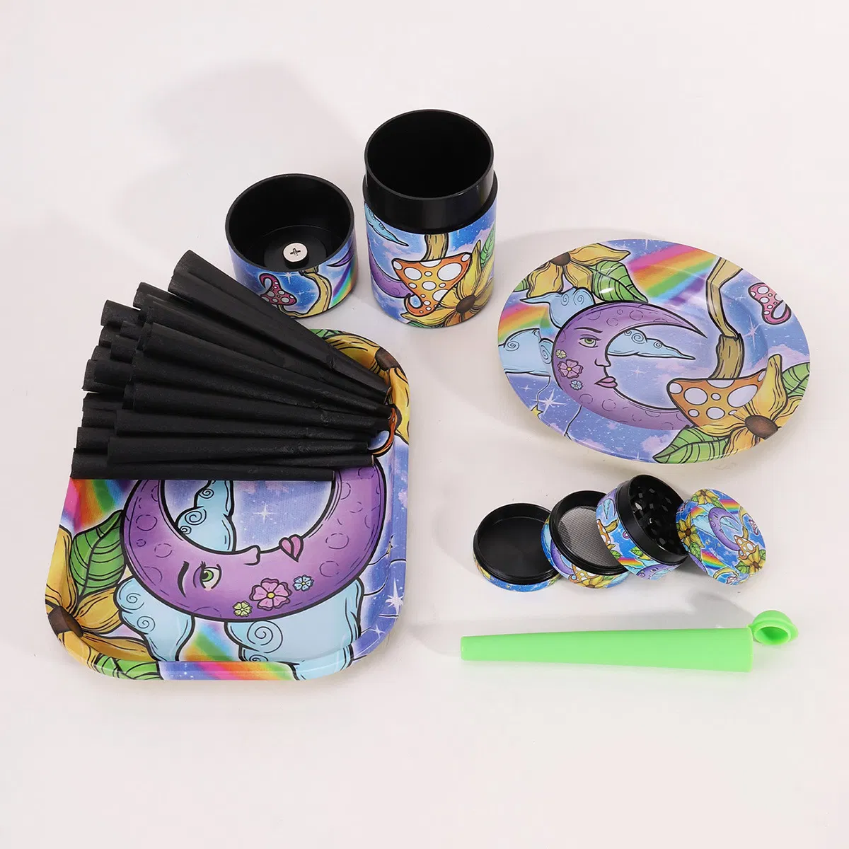 Smoking Accessories 29 Piece Smoking Set of 24 Pre-Rolled Paper Humidor Grinder Metal Ashtray Roll Tray Case Smoking Plate