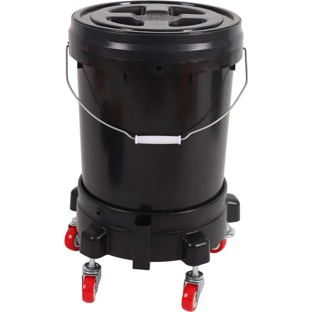 Portable Removable Rolling Plastic Dolly Car Washing Bucket Plastic Black Transparent Bucket with Lid for Car Detailing