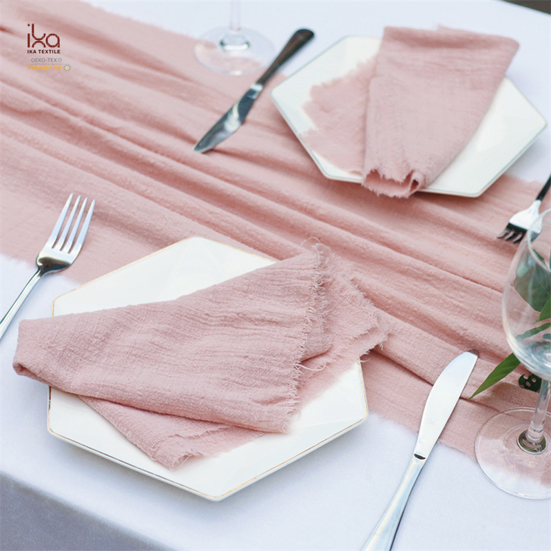 Pink White Party Tea Hotel Restaurant Dinner Wholesale High Quality Personalised Cloth Plain Raw Edge 100% Cotton Gauze Napkins