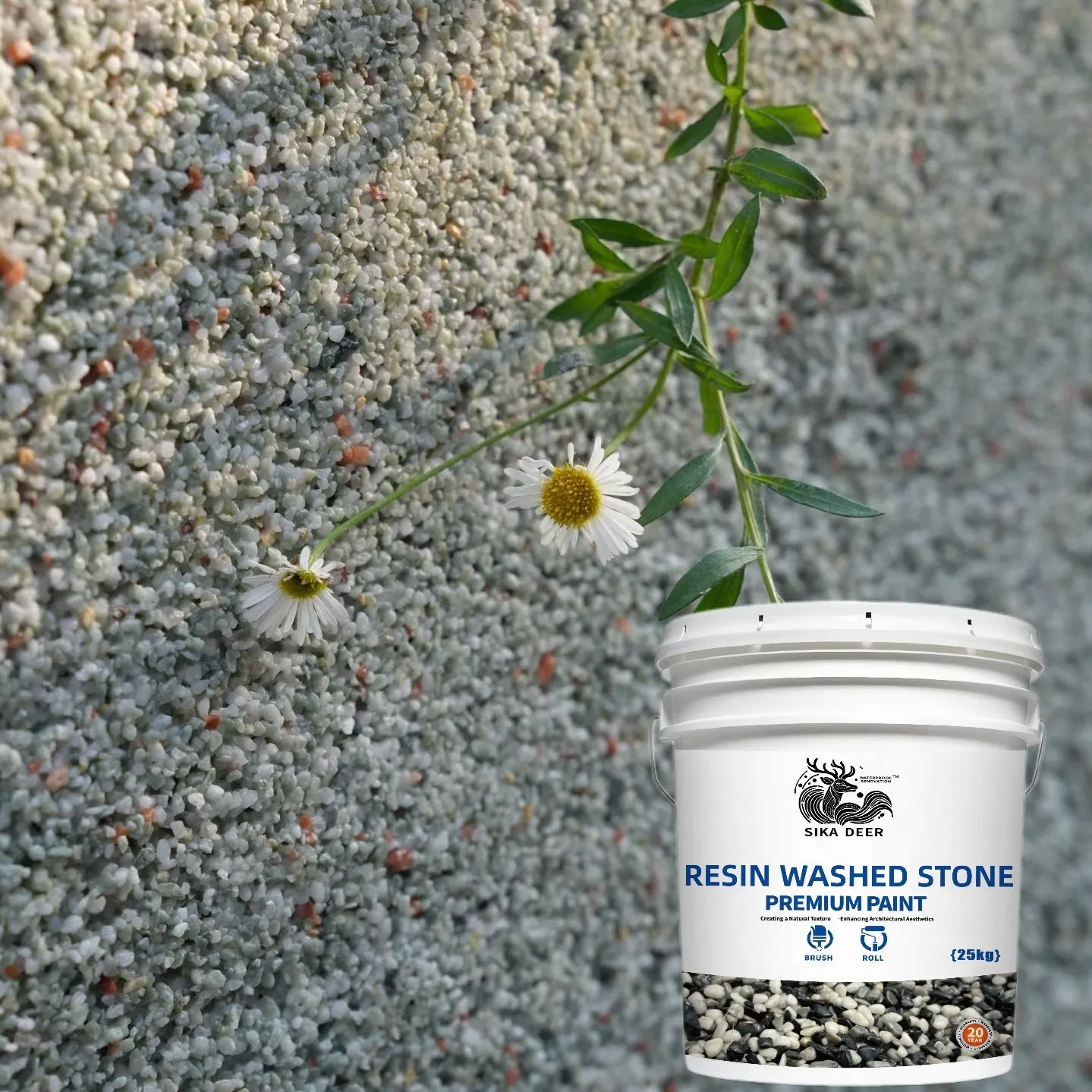 Exterior Floors and Walls Designed with Natural Textured Resin Washed Stone Coating