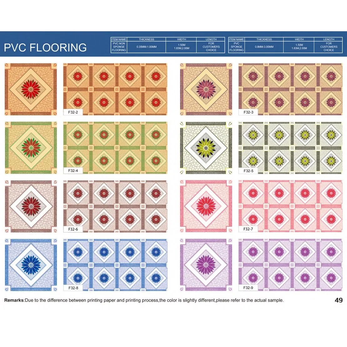 PVC Sponge Foaming Floor Covering with Fashion Designs Plastic Carpet