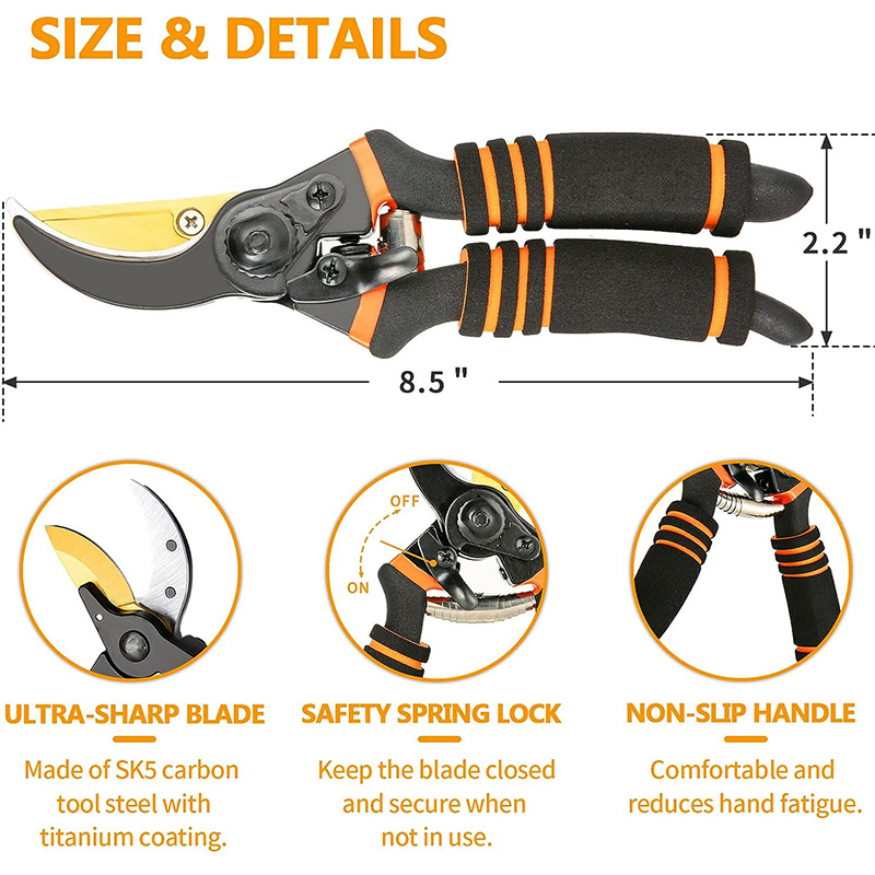 Carbon Steel Plant Cutting Tools Fruit Tree Pruning Shears Bypass Pruner Garden Tool Pruning Shear