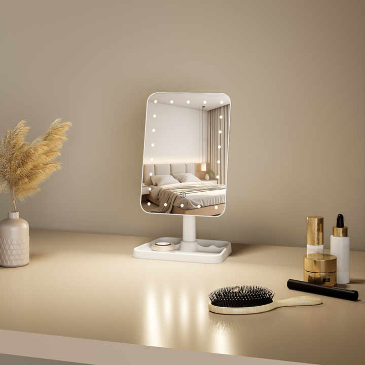 3 Color Lighting Brightness Adjustable Portable Table Lighted Vanity Beauty Make up Cosmetic Mirror with LED Lights