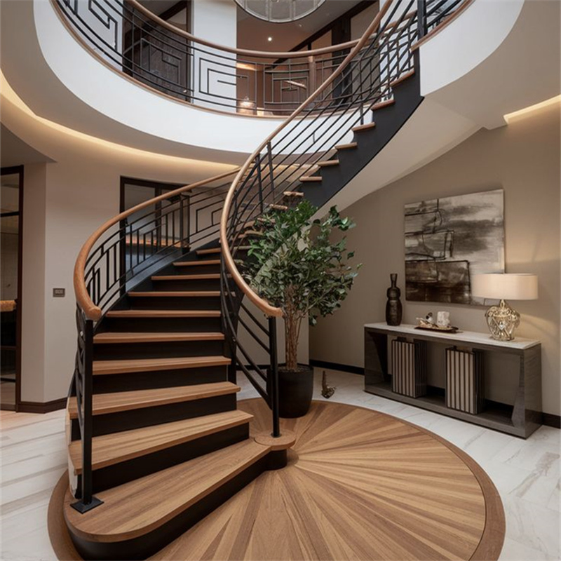 Luxury Wrought Iron Curved Indoor Guard Stair Railing Design Curved Staircase