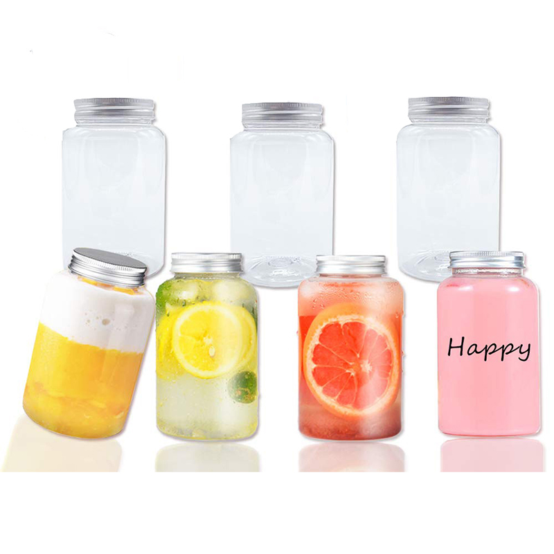 500ml Reusable Clear Plastic Juice Drink Bottle Containers with Aluminum Caps Lids for Homemade Milk