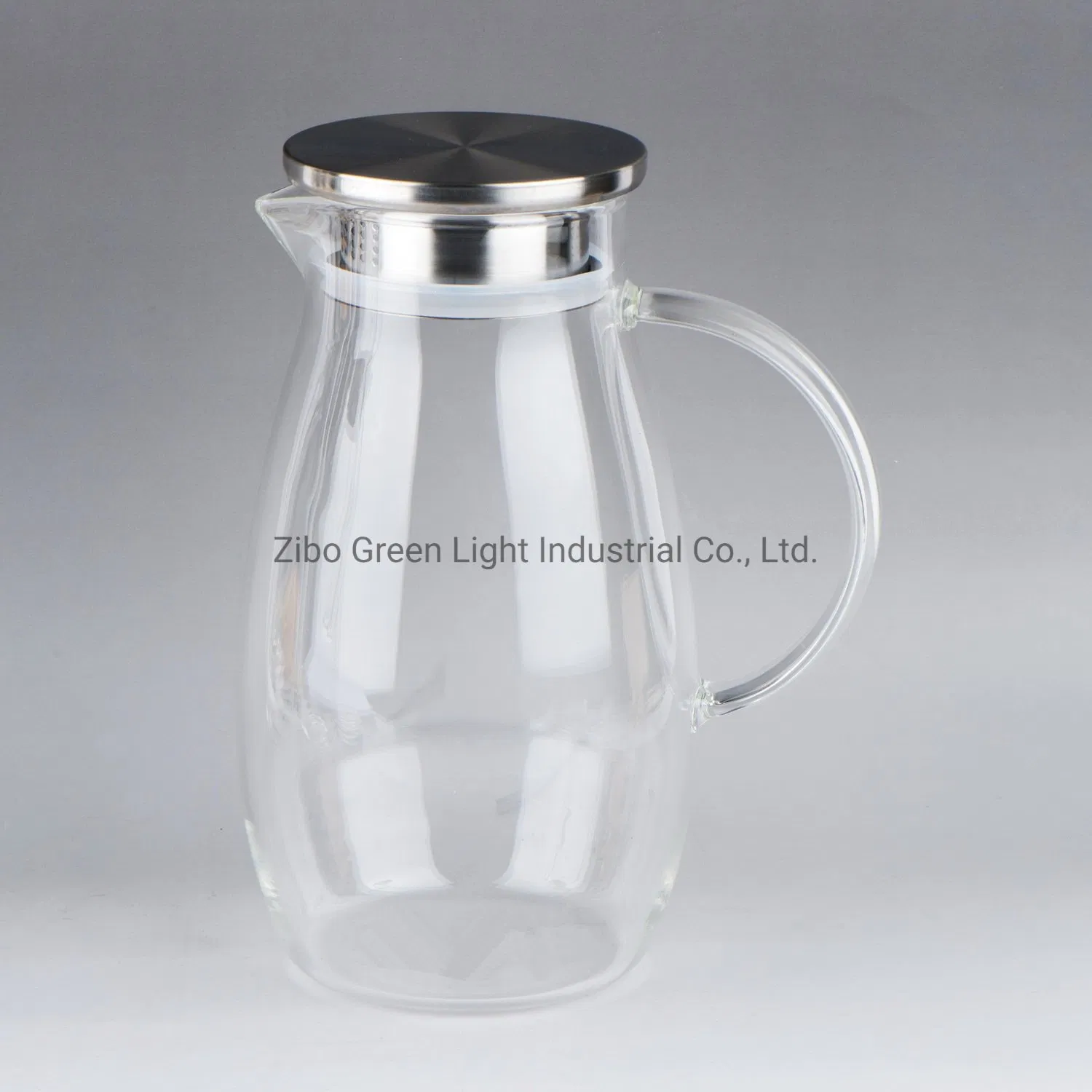 High Borosilicate Glass Water Pitcher with Stainless Steel Lid and Glass Handle