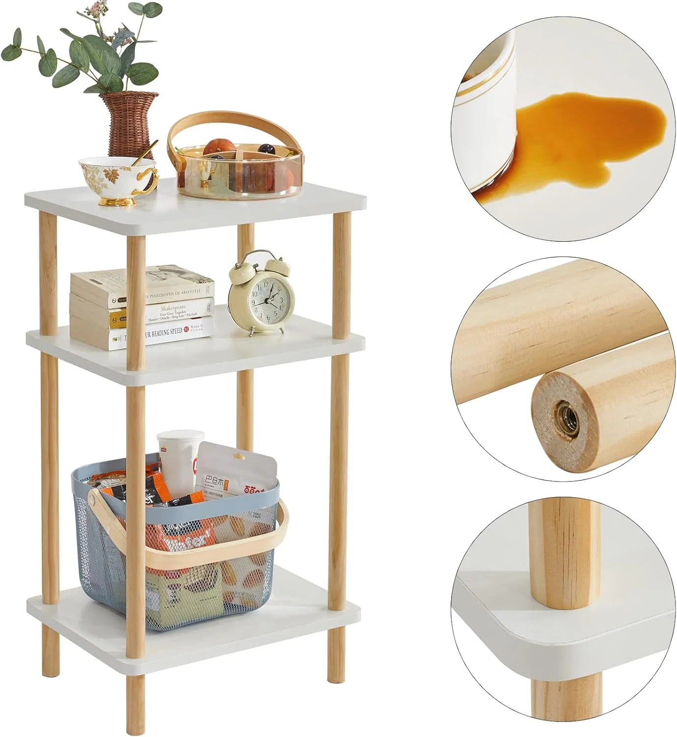 Bamboo Household Modern Simple, Bedroom, Living Room, Three-Story White Desktop, Bamboo Shelving